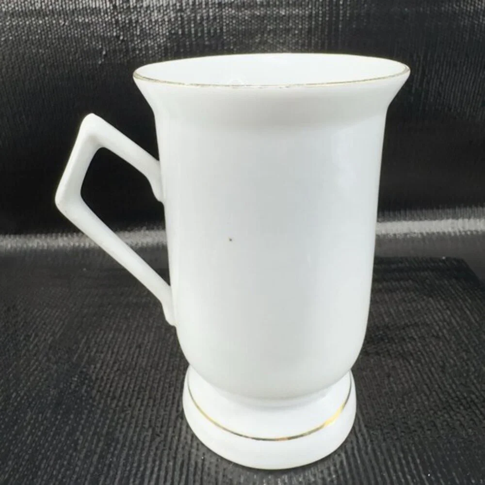 Vintage German‎ Fine Porcelain Pedestal Cup Mug Poppy Red Flower Pattern Set 2